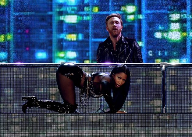 LAS VEGAS, NV - MAY 21: DJ David Guetta (top) and rapper Nicki Minaj perform onstage during the 2017 Billboard Music Awards at T-Mobile Arena on May 21, 2017 in Las Vegas, Nevada. (Photo by Ethan Miller/Getty Images)